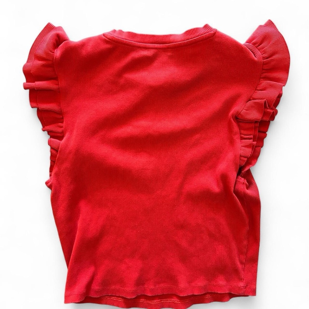Zara Ribbed Red Ruffle Sleeve Crop Top - Picture 3 of 4